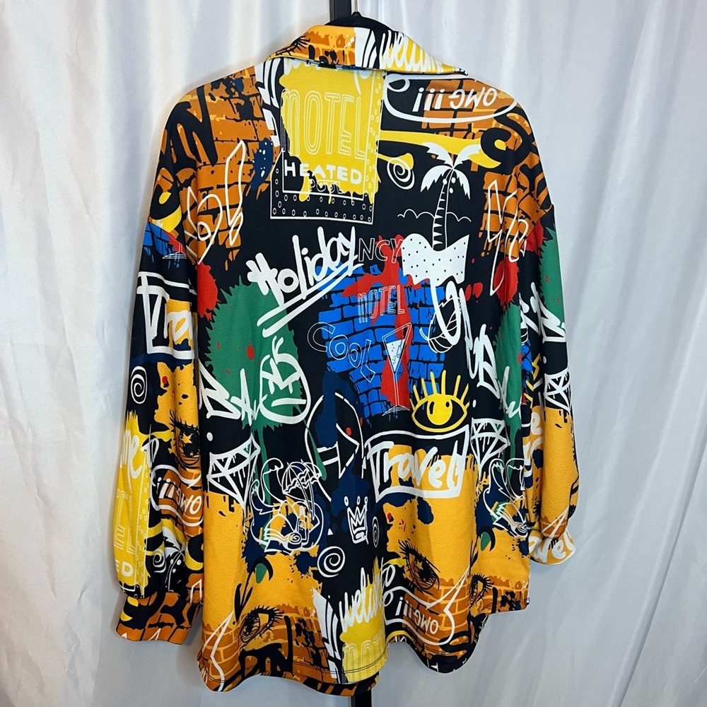 Shein Curve Graffiti Print Button Front Shirt, Si… - image 6